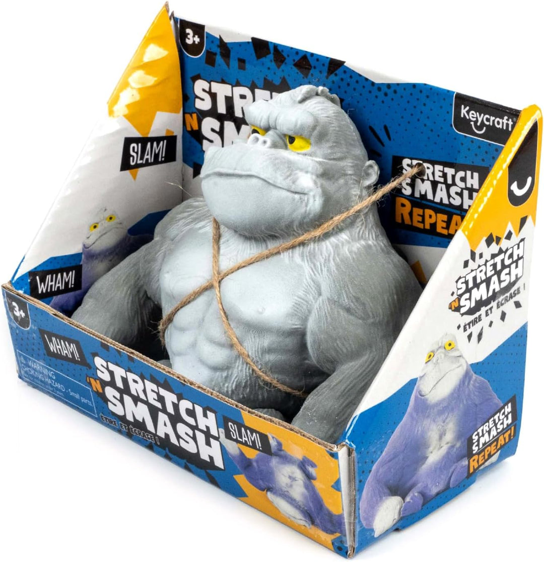 Toy figure of a gorilla in a 'Stretch n Smash' packaging with visible branding.